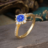 Round Cut Vintage Cluster Sapphire Gemstone Ring Flower Engagement Ring